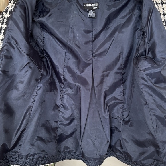 JOU JOU Lux Black & White Tweed Wool Blend Cropped Pea Coat Button Up Jacket - Picture 14 of 16